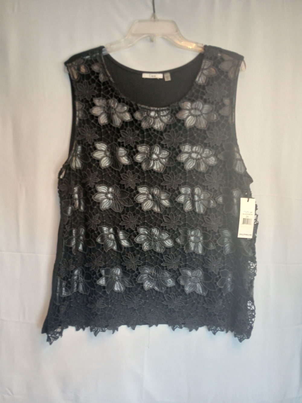 Black Faux Leather Floral Lace See Through Sleeveless Tank Top 2X New!